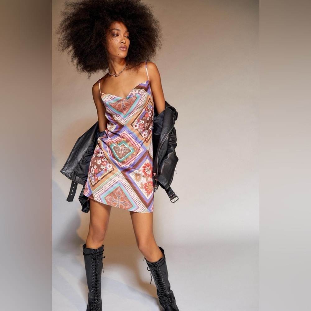 Urban Outfitters Printed Mallory Cowl Slip Mini Dress Size XS NWT